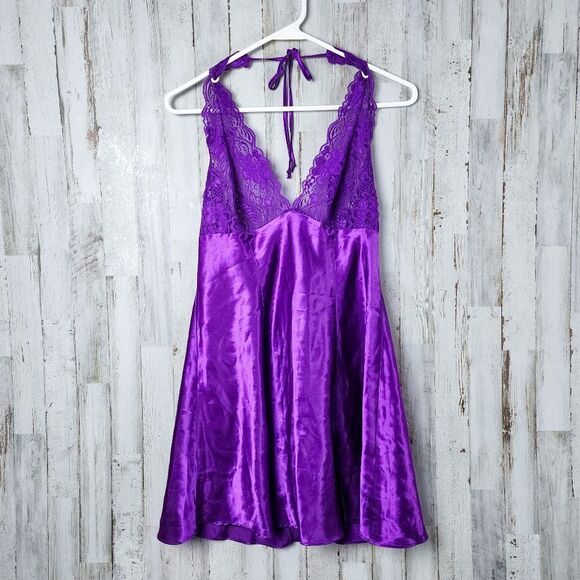 Frederick's Of Hollywood Halter Lace Nightie Purple Size Medium - Picture 1 of 8